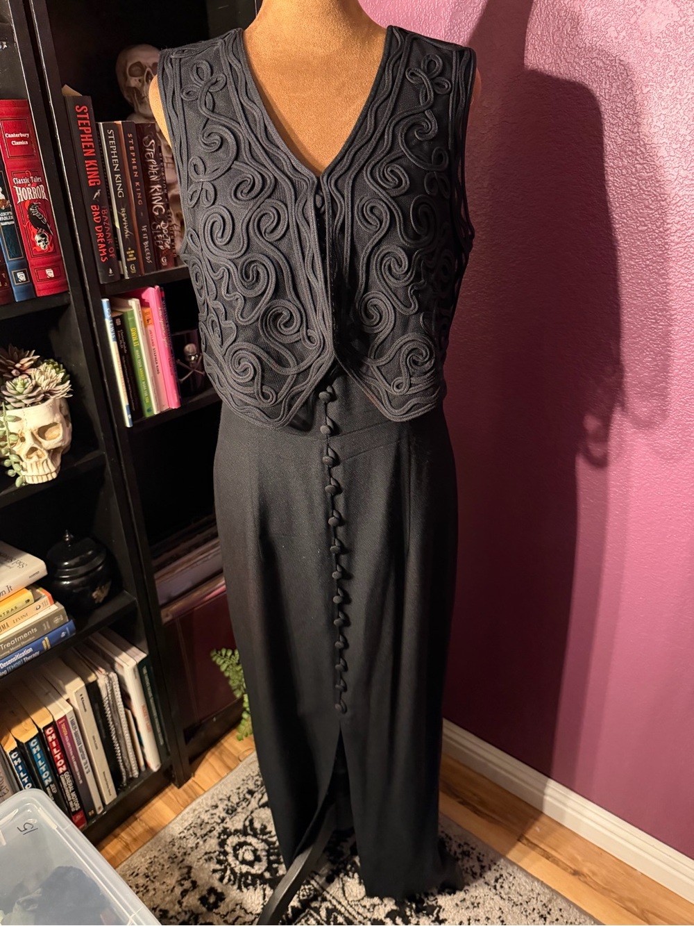 Black Embroidered Vest & Skirt Set - Women's Elegant Evening Ensemble